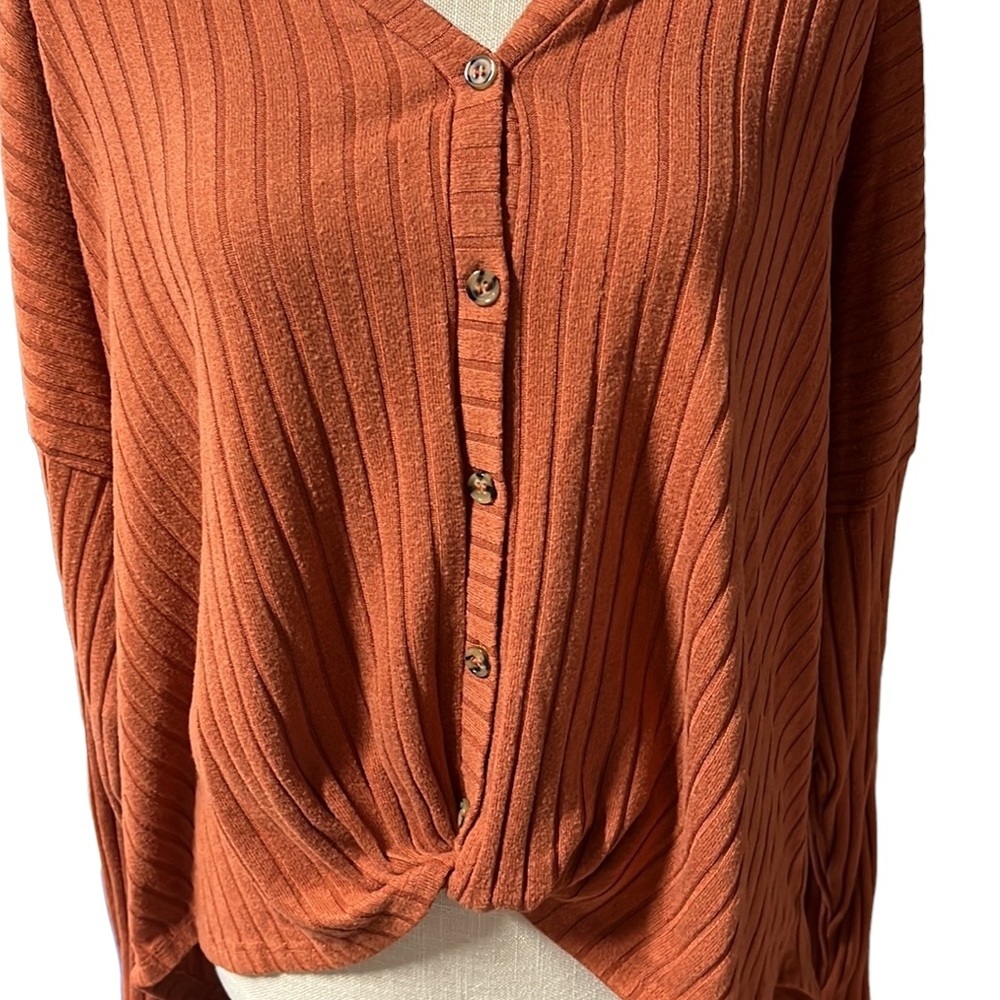 SO Long Sleeve Button Up Sweater Blouse Rust Orange Brown Juniors Size XXL - Picture 2 of 7